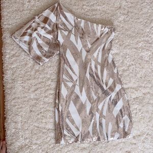 B. Darlin - one shoulder, white & rose gold dress